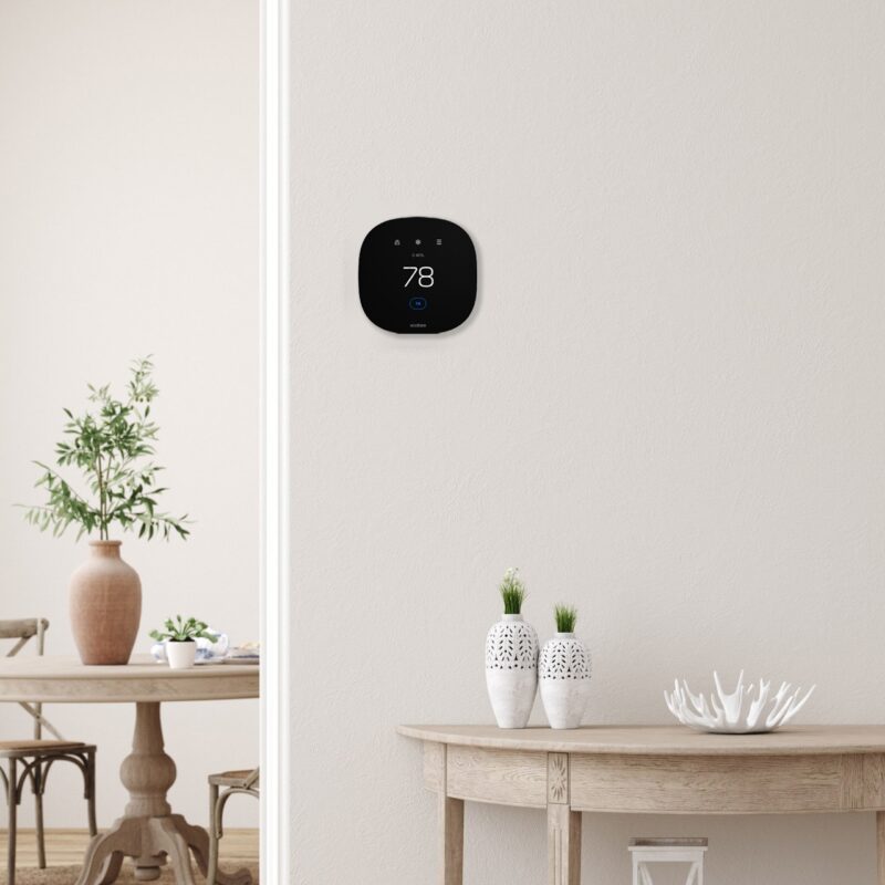 ecobee3 lite smart thermostat on wall set to 78 degrees cooling